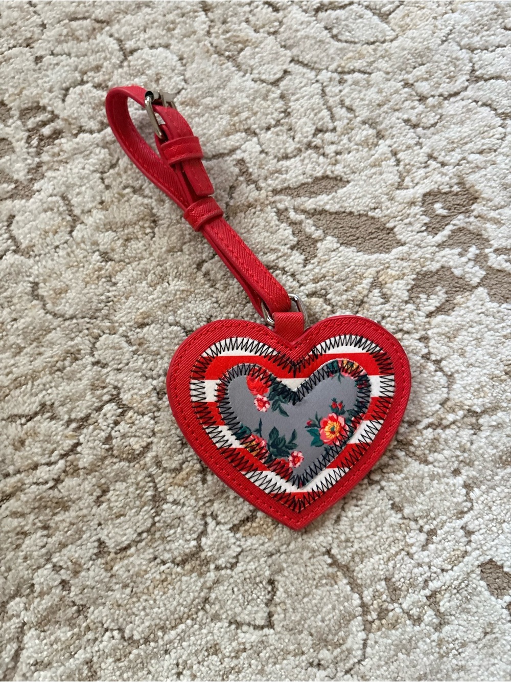 Red Heart Luggage Tag with Floral Inset